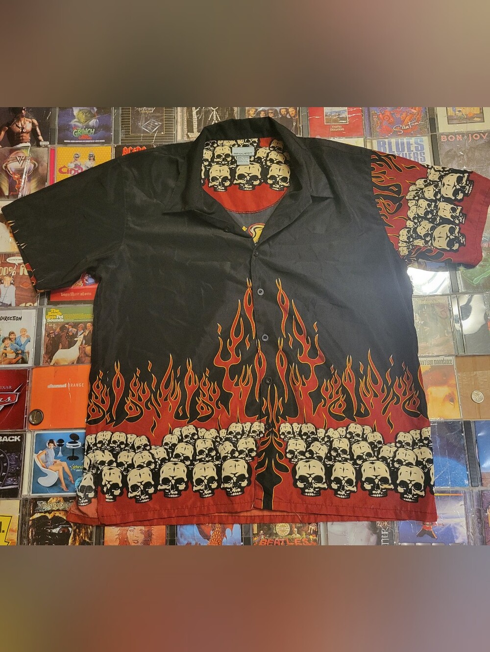 Skull Flame Request Button Up Shirt Y2k